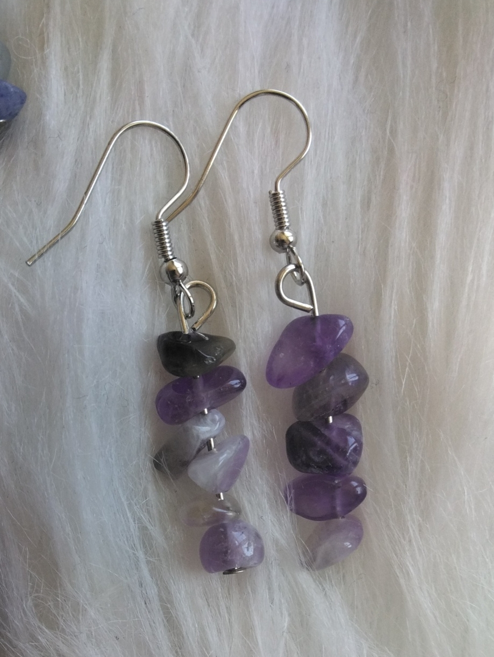 Amethyst Chip Dangle Earrings - Purple Gemstone Women Jewelry